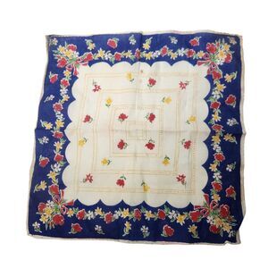 VTG 60s HANKIE FLOWERS COLORFUL GRAPHIC HAND ROLLED EDGE POCKET SCARF BRIDE